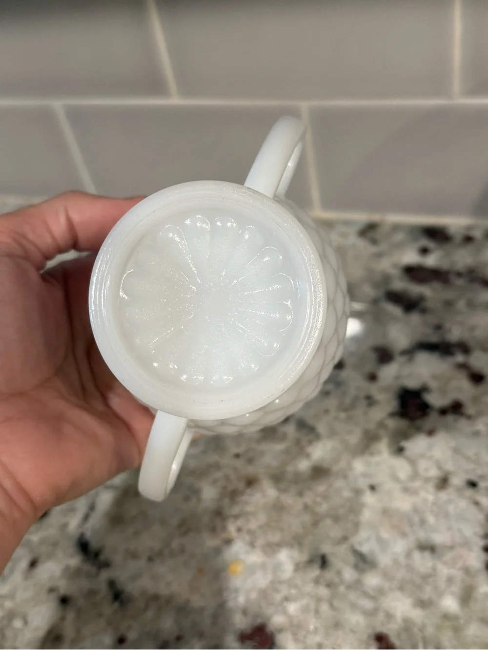 White Milk Glass Double-Handled Sugar Bowl